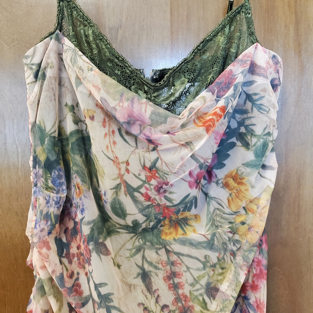 Evita Ruched Mesh Corset Maxi Dress (Garden Muse) Size L - Picture 4 of 16